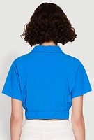 Womens Open Tie Front Cropped Shirt, Blue, Size L