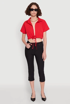 Womens Open Tie Front Cropped Shirt,