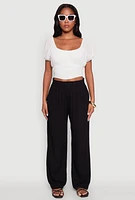 Womens Peasant Top with Puff Sleeves and Scoop Neck, White, Size L