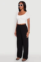 Womens Peasant Top with Puff Sleeves and Scoop Neck, White, Size L