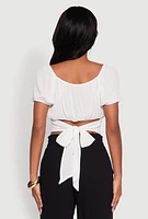 Womens Peasant Top with Puff Sleeves and Scoop Neck, White, Size L