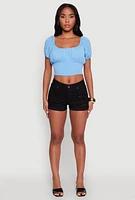 Womens Peasant Top with Puff Sleeves and Scoop Neck, S
