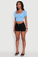 Womens Peasant Top with Puff Sleeves and Scoop Neck, S