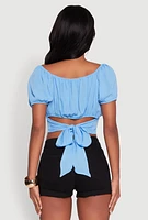 Womens Peasant Top with Puff Sleeves and Scoop Neck, S