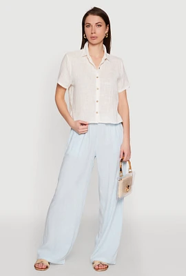 Womens Ambiance Cotton Short Sleeve Boxy Shirt, White, Size M