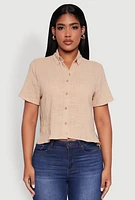 Womens Ambiance Cotton Short Sleeve Boxy Shirt,