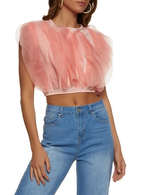 Womens Organza Trim Crop Top, Pink, Size M