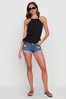 Womens Gauze Knit Halter Peplum Top,