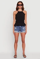 Womens Gauze Knit Halter Peplum Top,