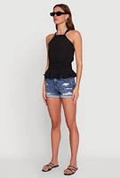 Womens Gauze Knit Halter Peplum Top,