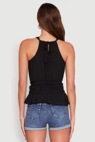 Womens Gauze Knit Halter Peplum Top,