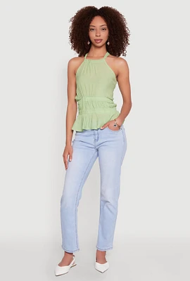 Womens Gauze Knit Halter Peplum Top, Green, Size M