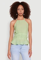 Womens Gauze Knit Halter Peplum Top, Green, Size M