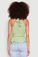 Womens Gauze Knit Halter Peplum Top, Green, Size M