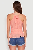 Womens Gauze Knit Halter Peplum Top, Pink, Size S