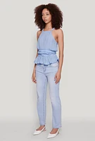Womens Gauze Knit Halter Peplum Top, Blue, Size M