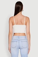 Womens Chic Linen Bustier Top with Sweetheart Neckline, White,