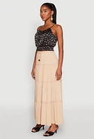 Womens Satin Floral Print Smocked Cami, Black, Size M