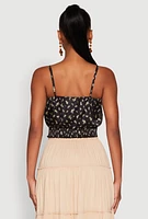 Womens Satin Floral Print Smocked Cami, Black, Size M