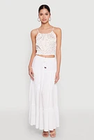 Womens Satin Floral Print Smocked Cami, White,