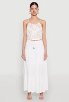 Womens Satin Floral Print Smocked Cami, White, Size M