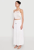 Womens Satin Floral Print Smocked Cami, White, Size M