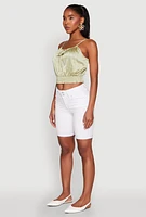 Womens Satin Floral Print Smocked Cami, Green, Size L