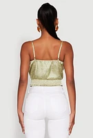 Womens Satin Floral Print Smocked Cami, Green, Size L