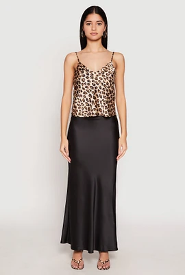 Womens Satin Leopard Print Cami, Brown, Size L