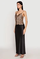 Womens Satin Leopard Print Cami, Brown, Size L