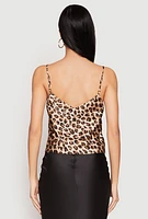 Womens Satin Leopard Print Cami, Brown, Size L