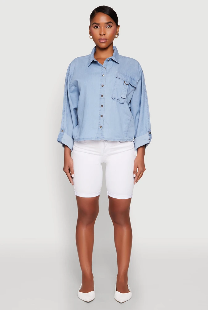 Womens Chambray Pocket Shirt, Blue,