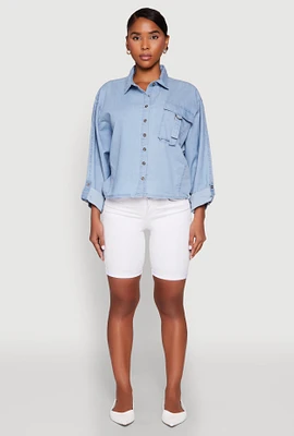 Womens Chambray Pocket Shirt, Blue, Size M