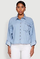 Womens Chambray Pocket Shirt, Blue,