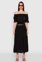 Womens Crochet Detail Off The Shoulder Crop Top,