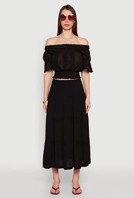 Womens Crochet Detail Off The Shoulder Crop Top,