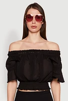 Womens Crochet Detail Off The Shoulder Crop Top,