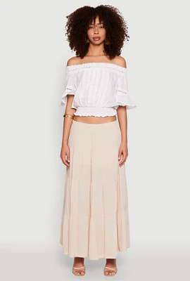 Womens Crochet Detail Off The Shoulder Crop Top, White,