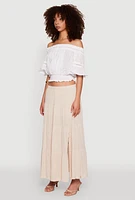 Womens Crochet Detail Off The Shoulder Crop Top, White,