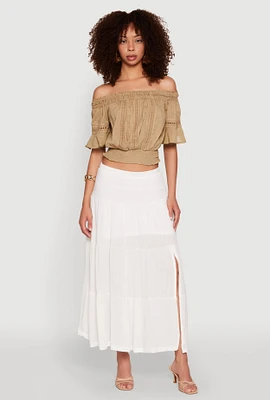 Womens Crochet Detail Off The Shoulder Crop Top,