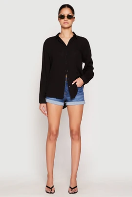 Womens Gauze Knit Twist Back Button Front Shirt,