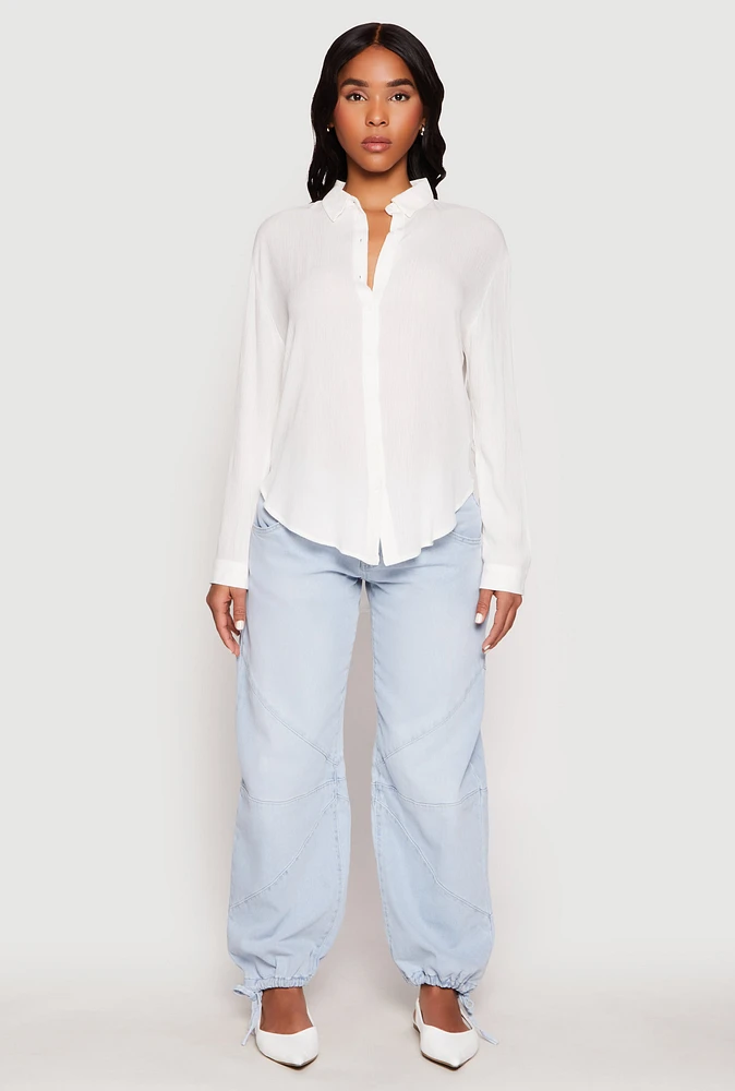 Womens Gauze Knit Twist Back Button Front Shirt, White, Size XL