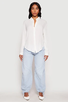 Womens Gauze Knit Twist Back Button Front Shirt, White, Size XL