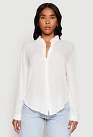 Womens Gauze Knit Twist Back Button Front Shirt, White, Size XL