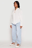 Womens Gauze Knit Twist Back Button Front Shirt, White, Size XL