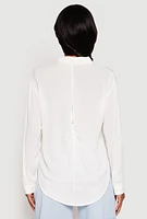 Womens Gauze Knit Twist Back Button Front Shirt, White, Size XL