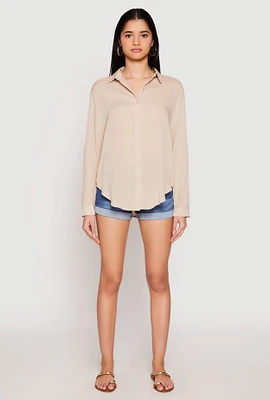 Womens Gauze Knit Twist Back Button Front Shirt,