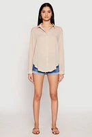 Womens Gauze Knit Twist Back Button Front Shirt,
