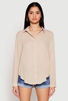 Womens Gauze Knit Twist Back Button Front Shirt,