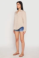 Womens Gauze Knit Twist Back Button Front Shirt,